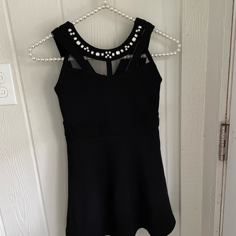 Black Sleeveless Dress with Pearl Accents